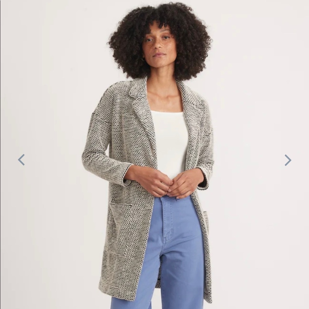 Marine Layer Cream and Black Textured Open Front Cardigan